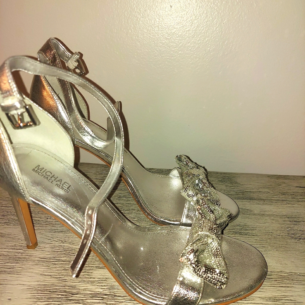 Michael Kors silver sandal heels